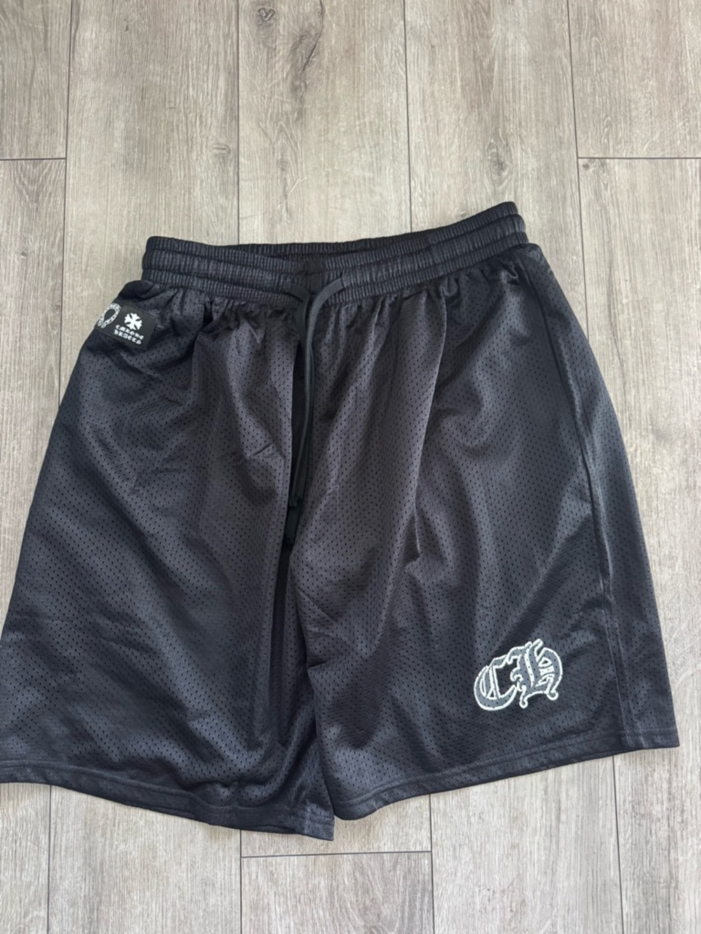 Chrome Hearts Black Mesh Athletic Shorts with White Logo